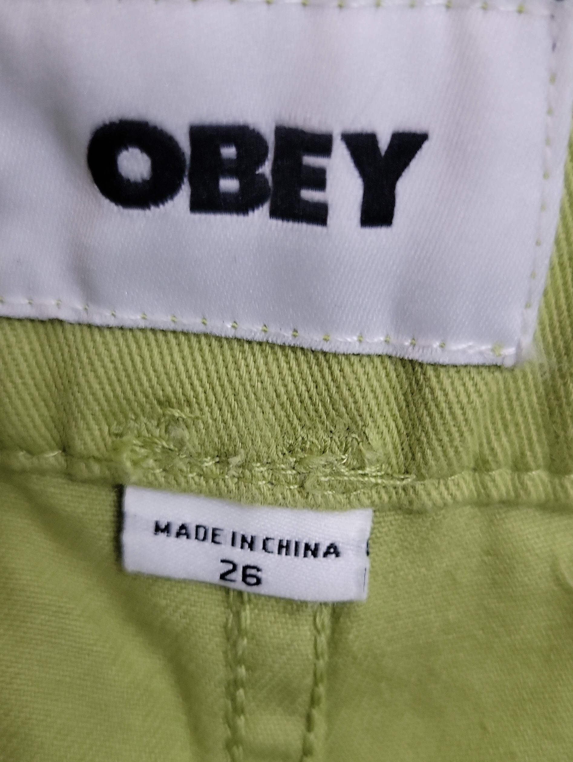 Obey Lime Green Pants With Black Logo Tag